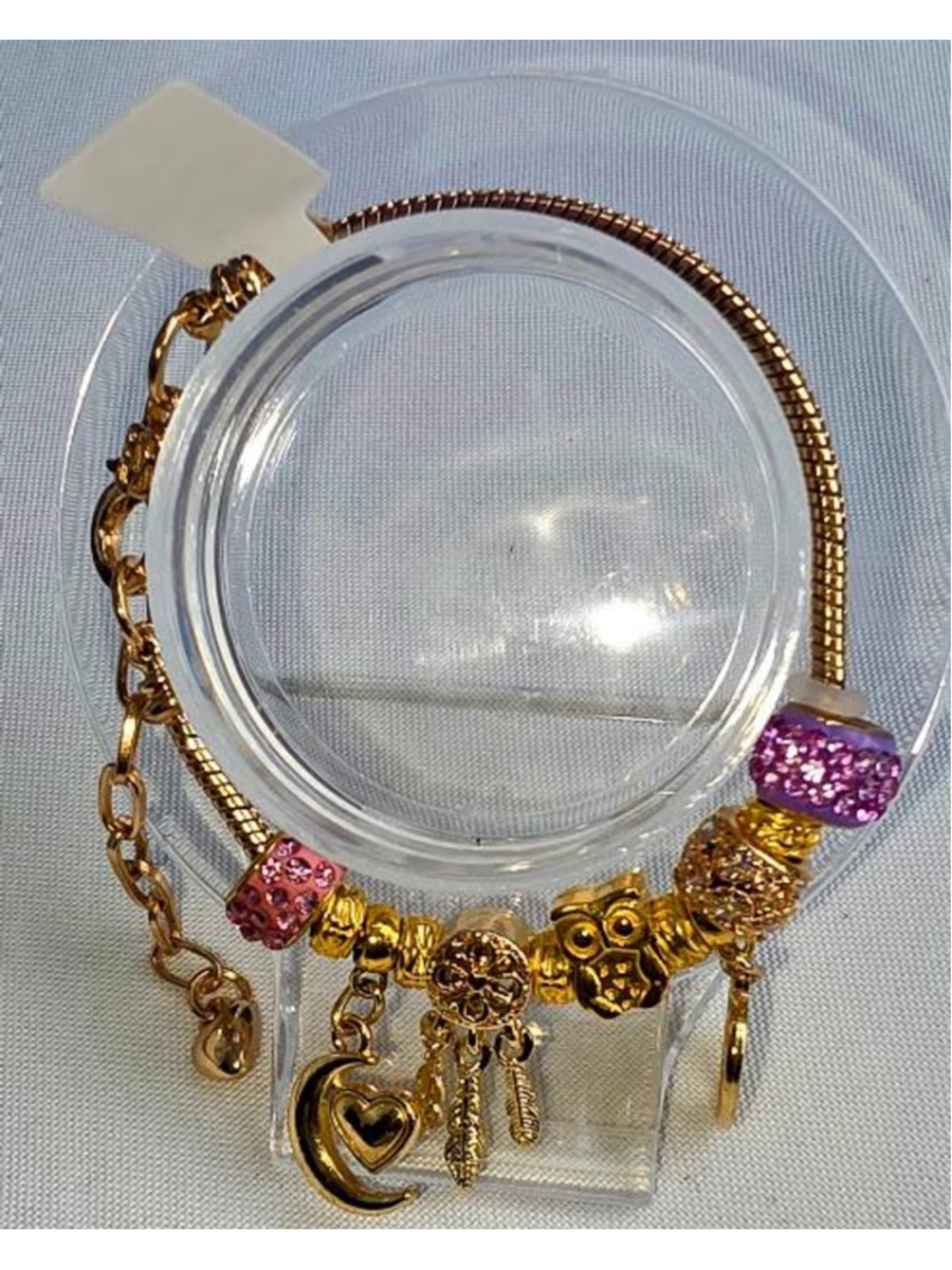 Handmade Charm Bracelet: Acrylic, Resin Beads, Metal Alloy Charms, Golden Snake